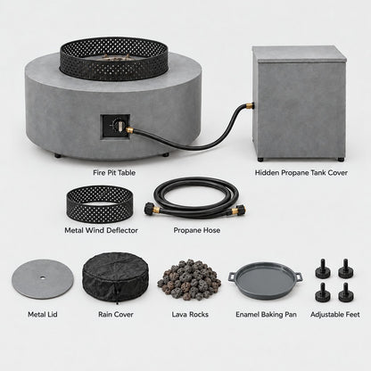 Round 32" Propane Fire Pit with Hidden Propane Tank Table
