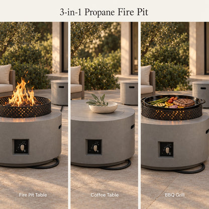 Round 32" Propane Fire Pit with Hidden Propane Tank Table