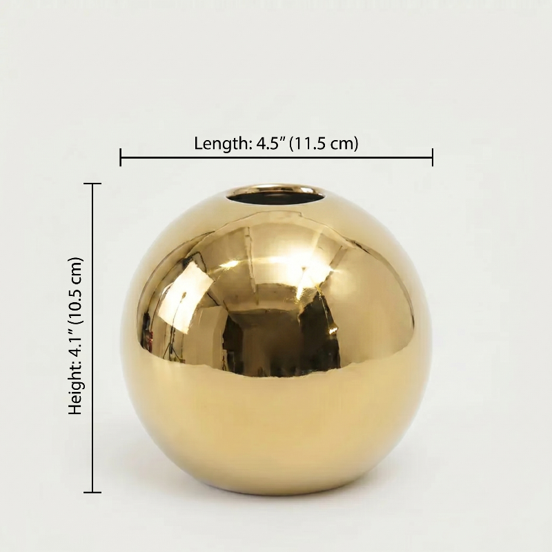 Round gold vase dimensions graphic on white background