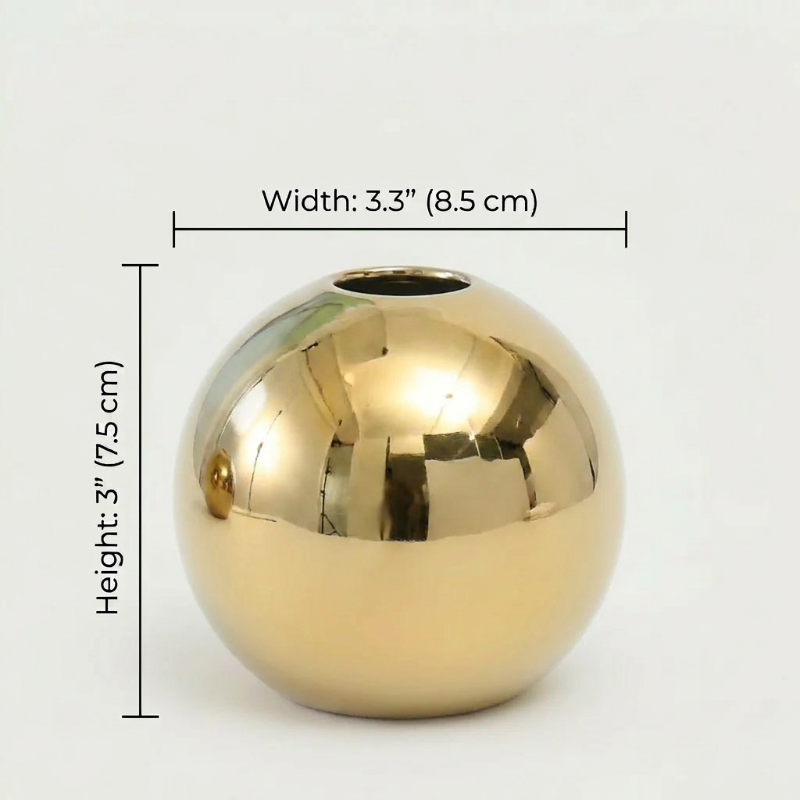 Round gold vase dimensions graphic on white background