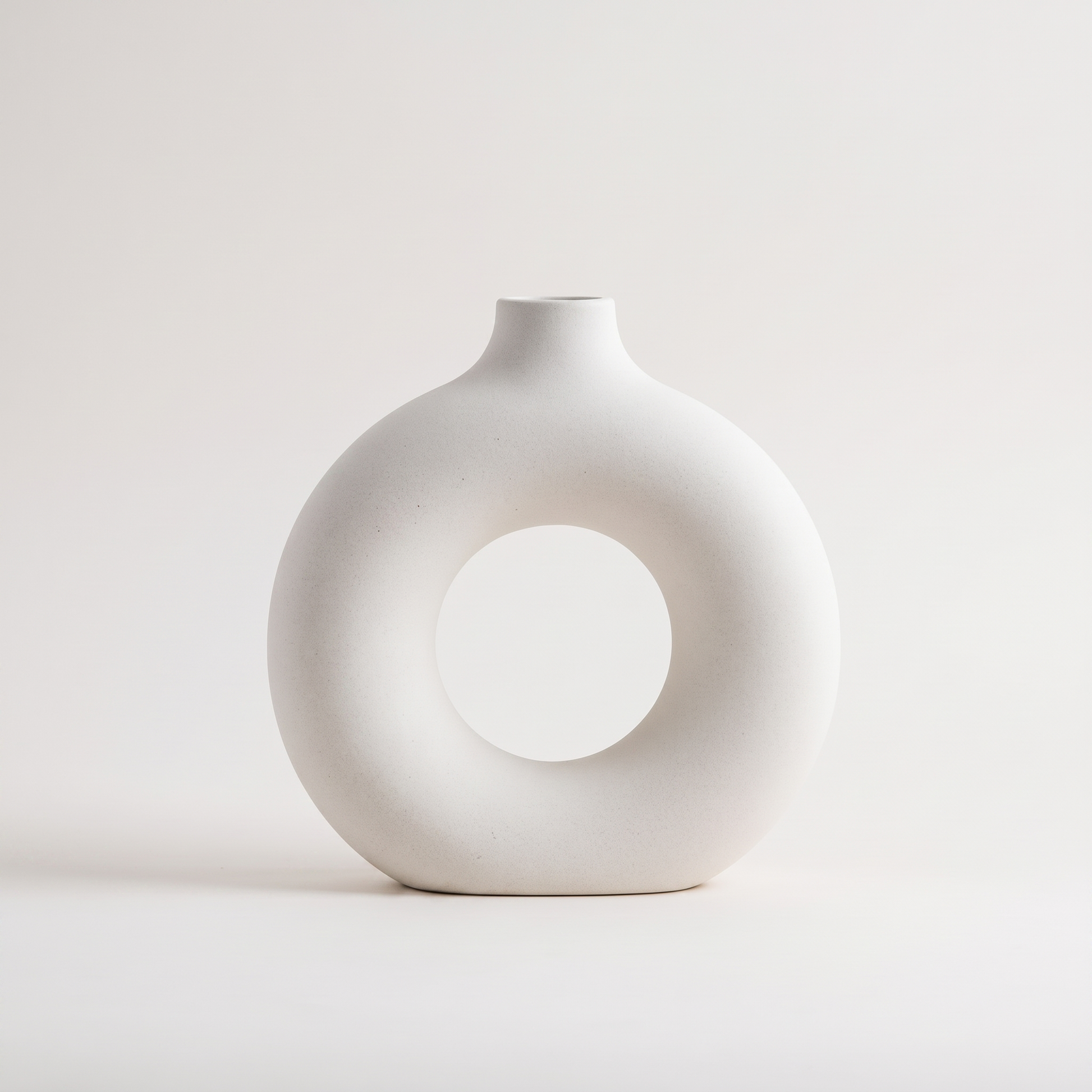 White Sculptural Ring Ceramic Vase hero shot on a clean off-white studio background