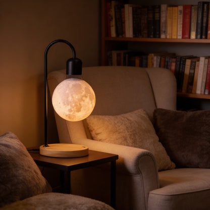 Selene floating moon lamp in black and silver