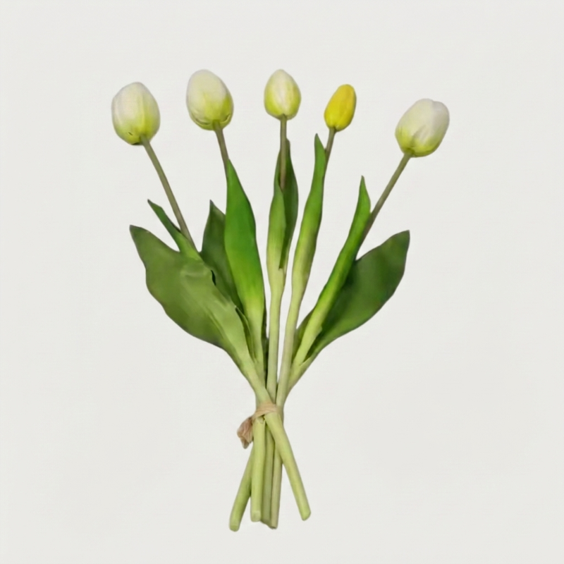 Bouquet of white tulips on a light gray background