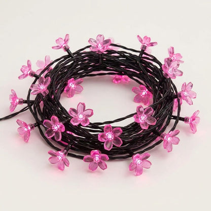 Pink solar blossom flower garden string lights coiled, Kiyo Home