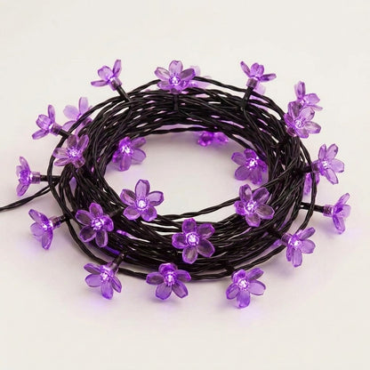 Purple solar blossom flower garden string lights coiled, Kiyo Home