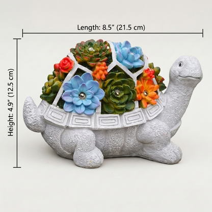 Solar turtle garden light dimensions graphic on white background