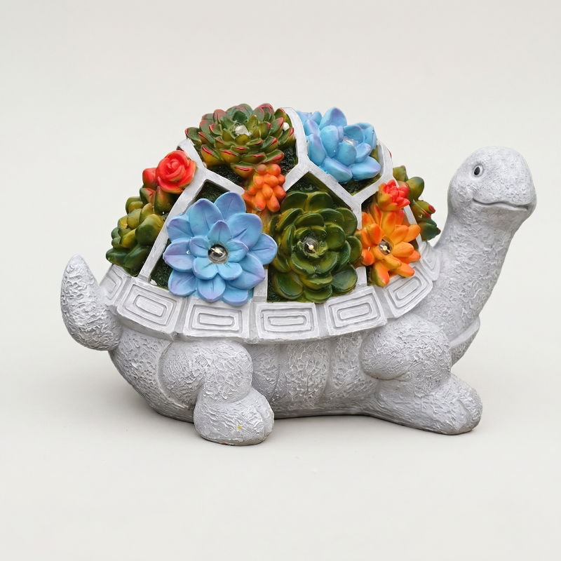 Solar turtle garden light on white background