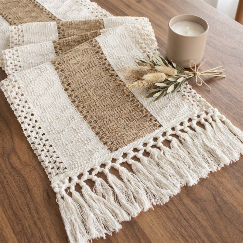 Solene Natural Handwoven Cotton Blend Table Runner