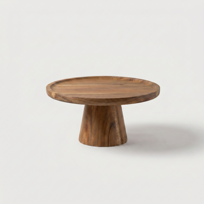 Wooden cake stand on a white background