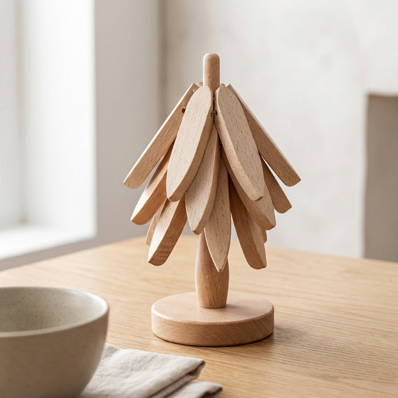 Wood coaster with mug on dining table