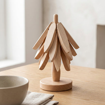 Wood coaster with mug on dining table