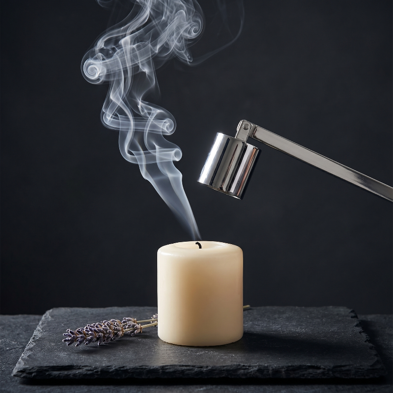 Black stainless steel candle snuffer extinguishing candle smoke