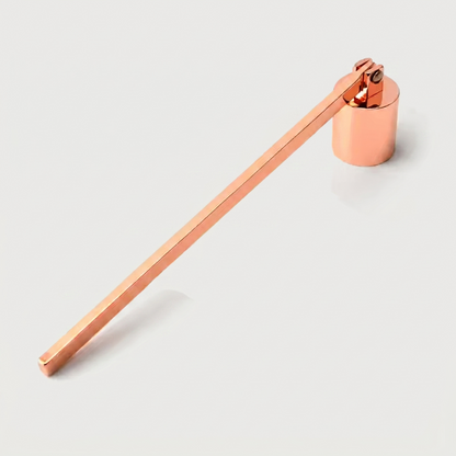 Rose Gold stainless steel candle snuffer on white background
