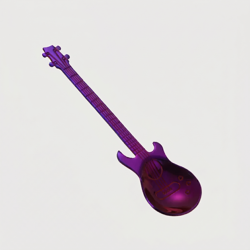 Purple stainless steel guitar spoon on white background