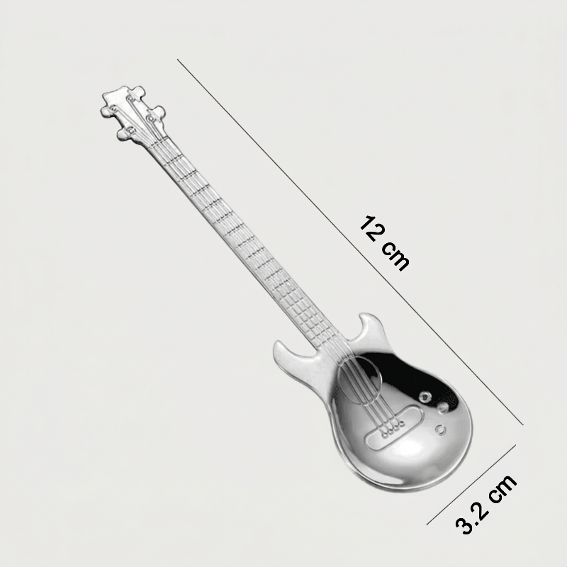 Stainless steel guitar spoon dimensions graphic on white background
