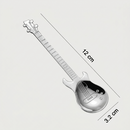 Stainless steel guitar spoon dimensions graphic on white background