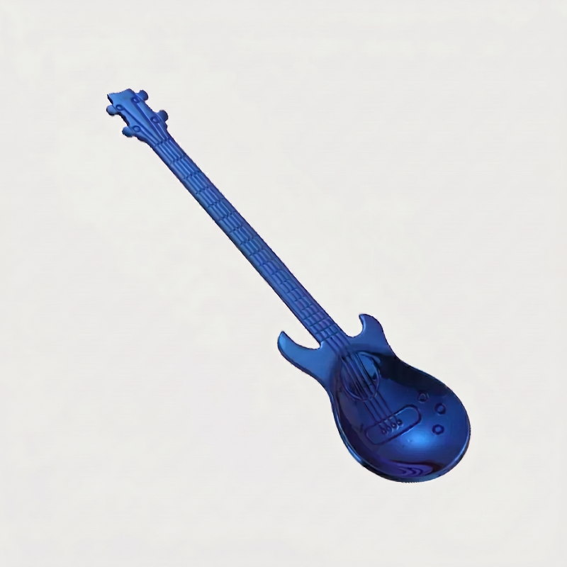 Blue stainless steel guitar spoon on white background