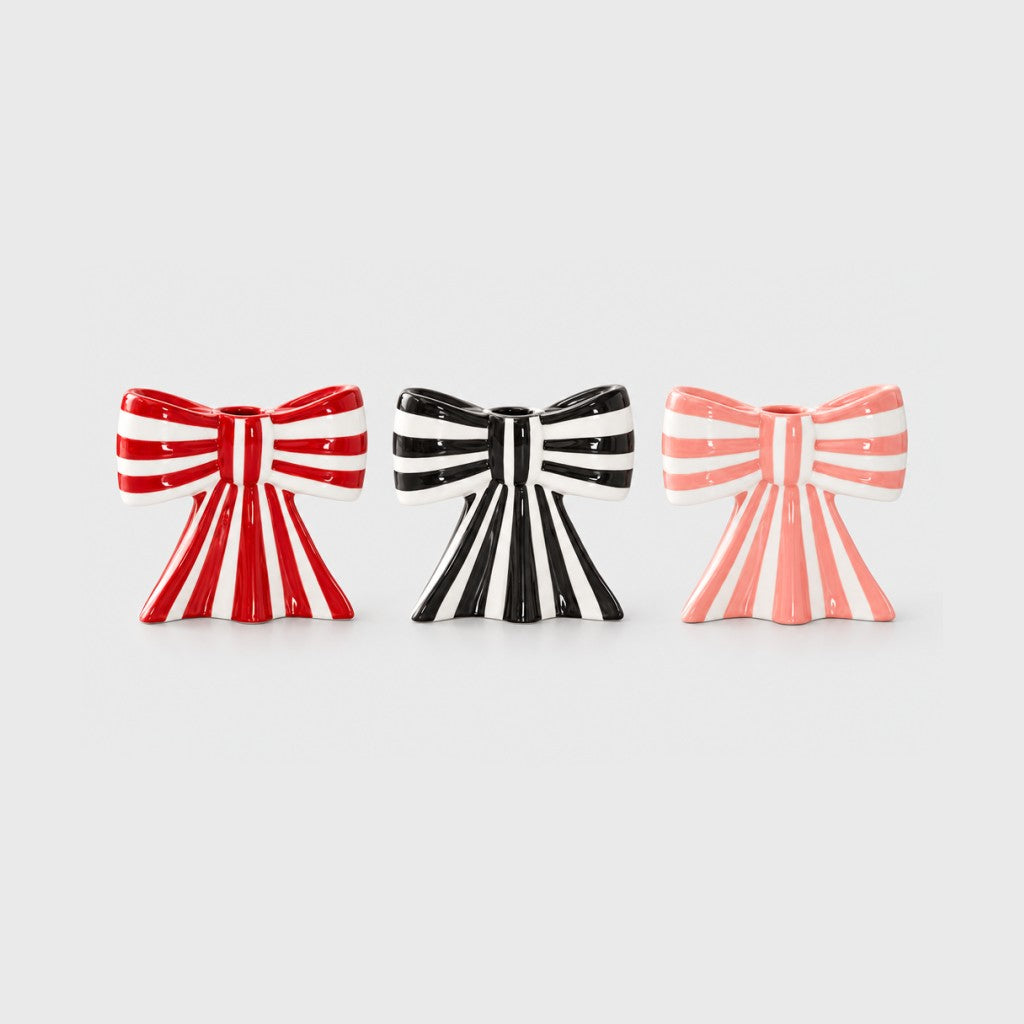Striped Bow Candle Holders
