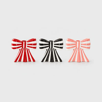Striped Bow Candle Holders