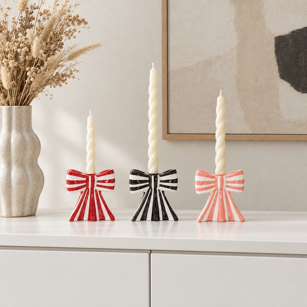 Striped Bow Candle Holders