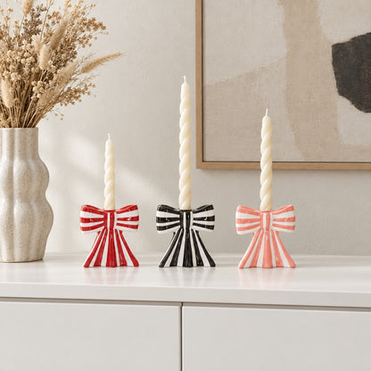 Striped Bow Candle Holders