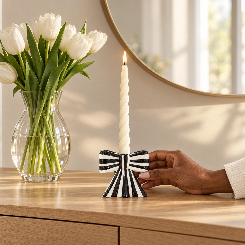 Striped Bow Candle Holders