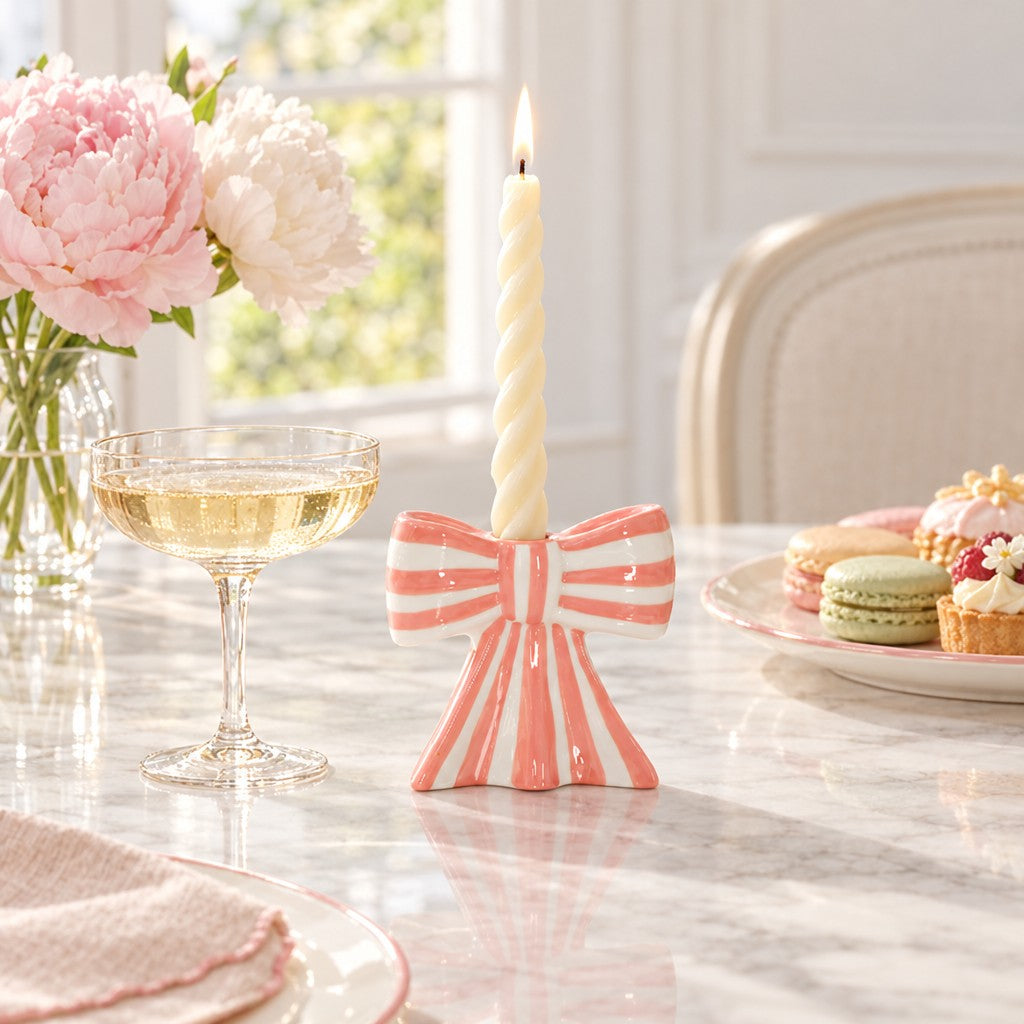 Striped Bow Candle Holders