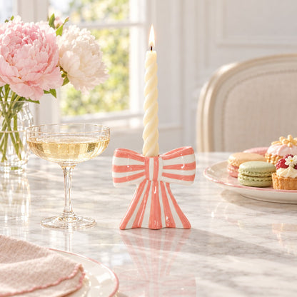 Striped Bow Candle Holders