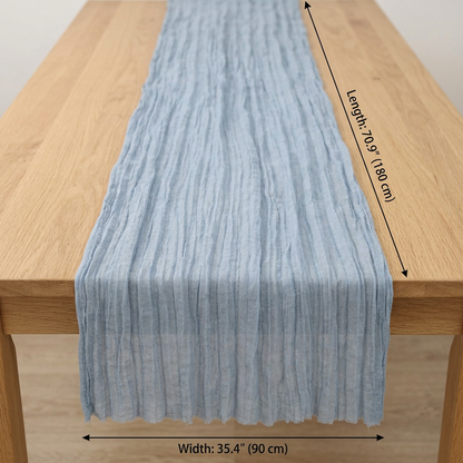 Dimensions of the Kiyo Home lightweight table runner, 71-inch dusty blue gauze runner