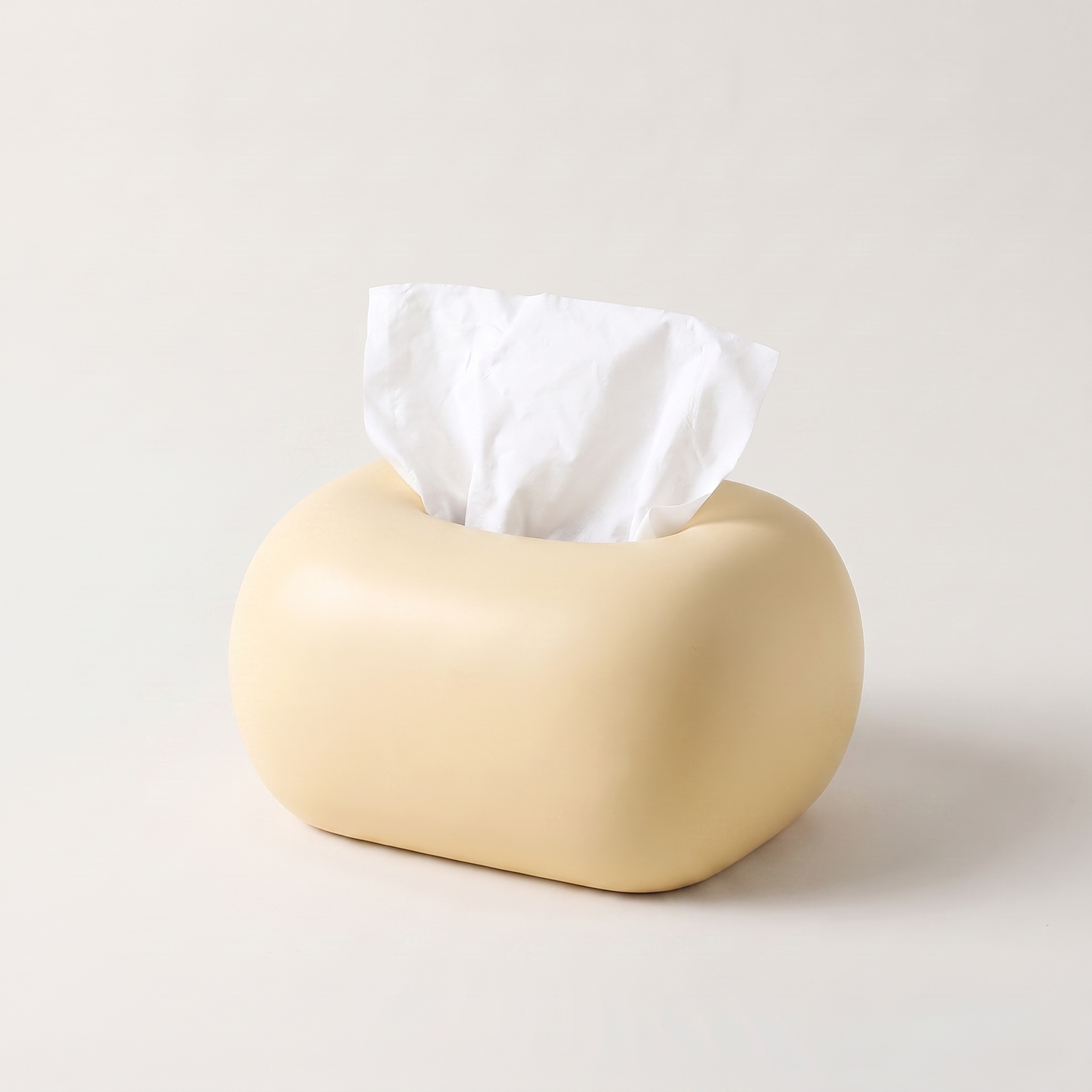 Yellow rounded ceramic tissue box cover with tissue, Kiyo Home