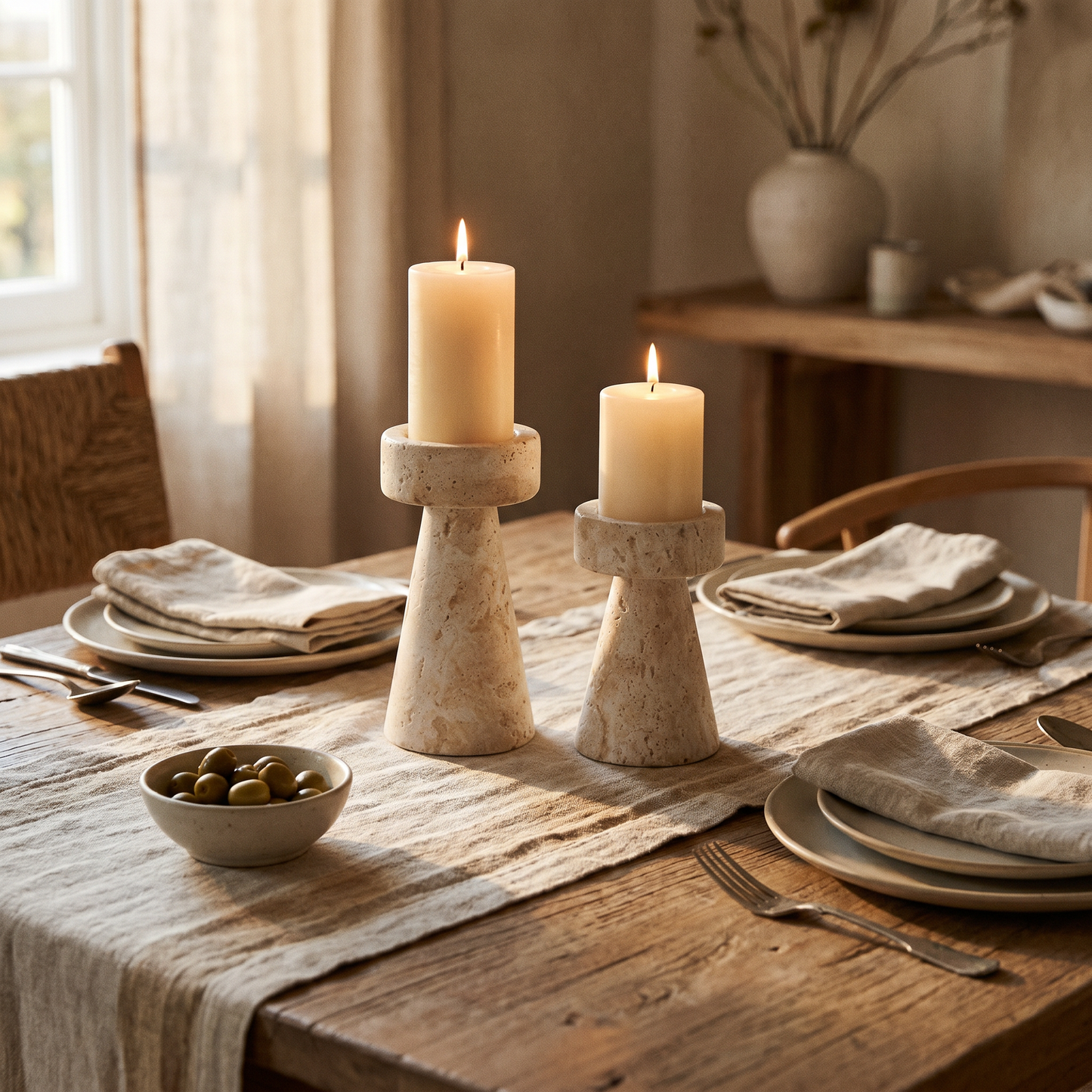 Travertine Pillar Candleholders