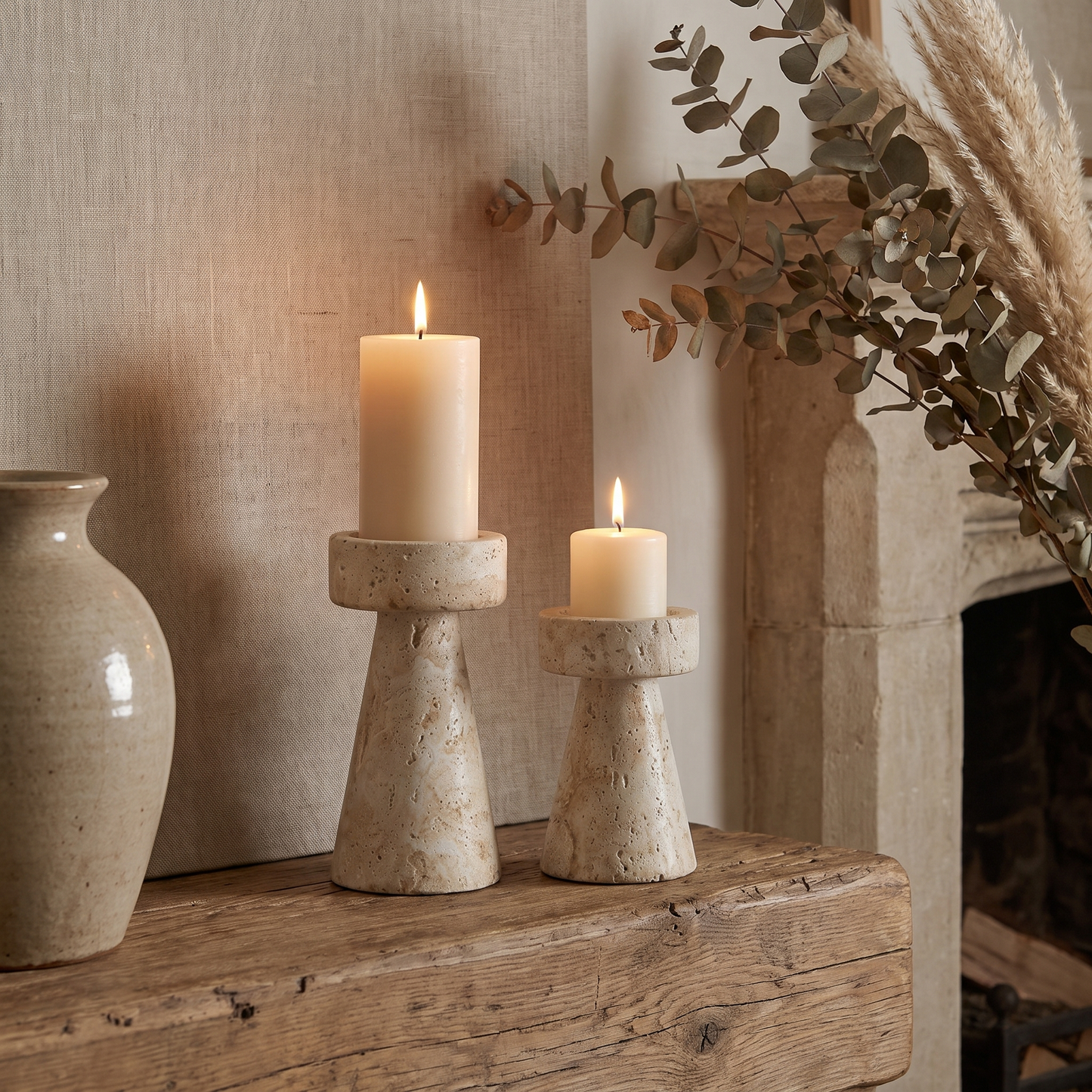 Travertine Pillar Candleholders