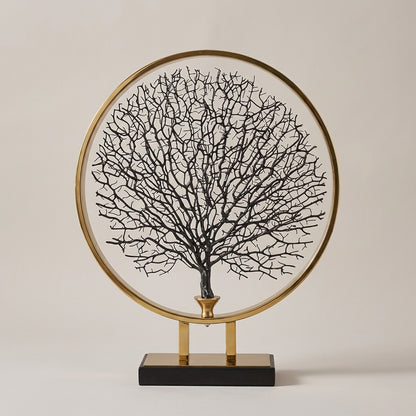 coral sculpture in brass frame modern console decor