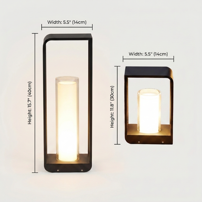 Twilight outdoor solar lantern dimensions graphic showing two size options