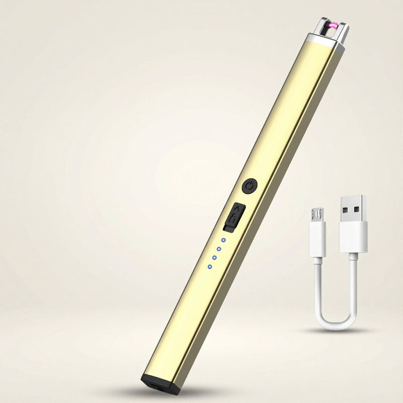 Gold lighter with USB cable on a light gray background