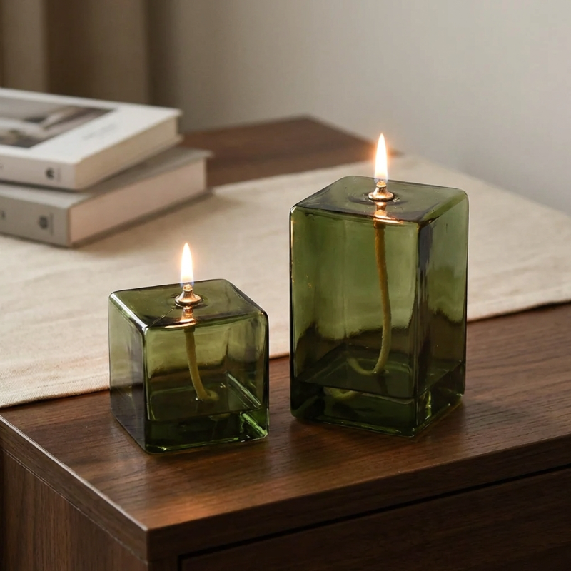 Hand blown borosilicate glass detail vintage green