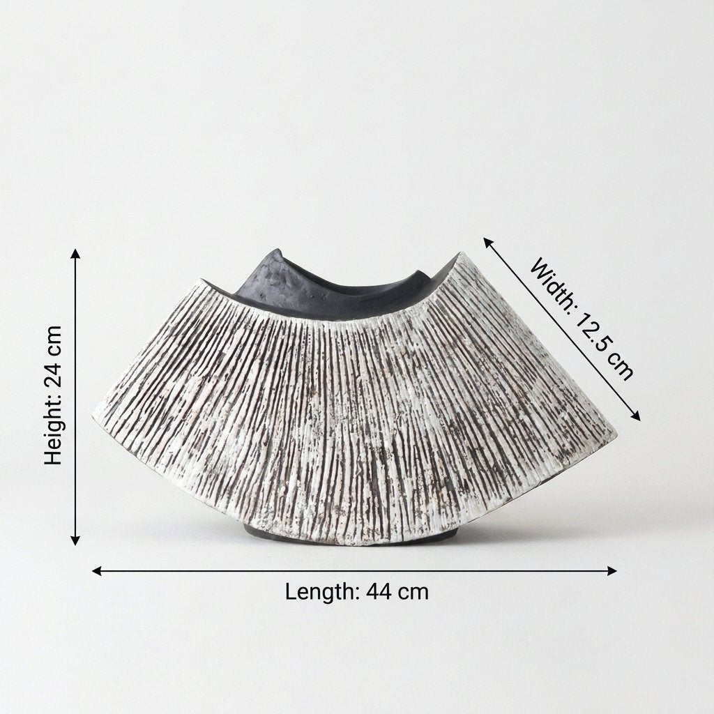 Black WabiSabi Ceramic Vase dimensions diagram showing 44 cm length, 24 cm height, and 12.5 cm width