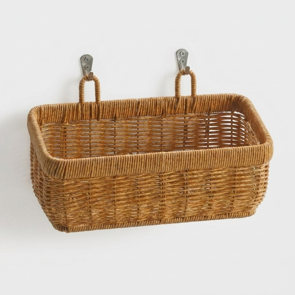Large wall-mounted woven storage basket in natural rattan look, Kiyo Home