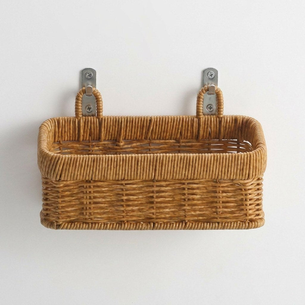 Medium wall-mounted woven storage basket in natural rattan look, Kiyo Home