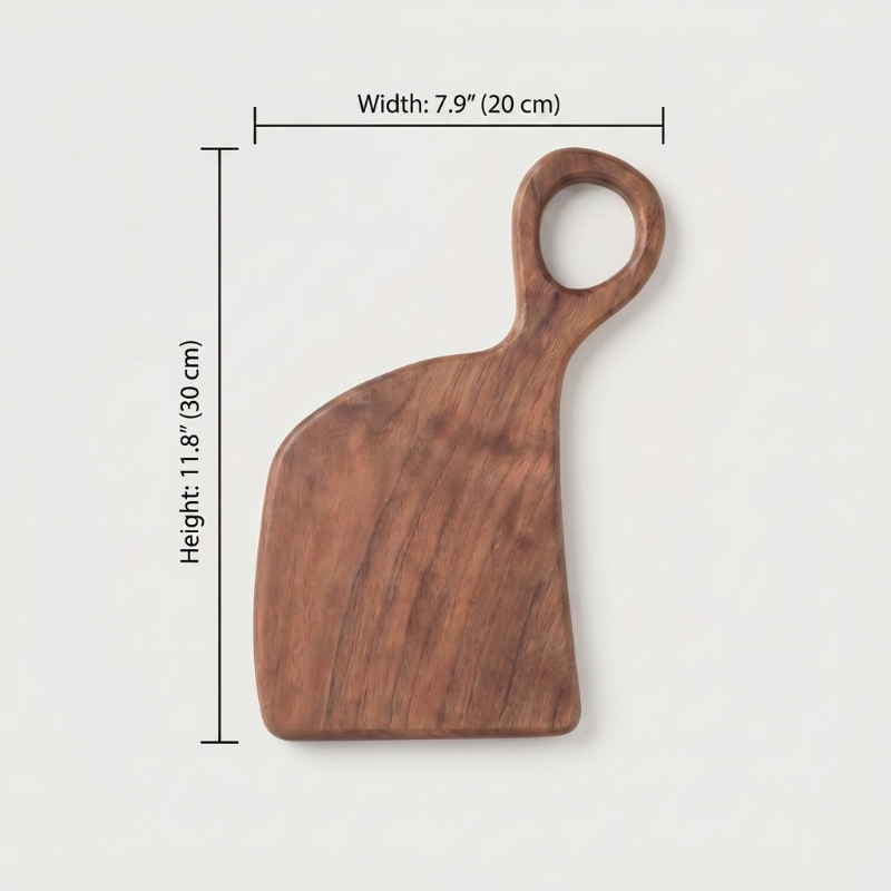 Walnut cutting board dimensions graphic on white background