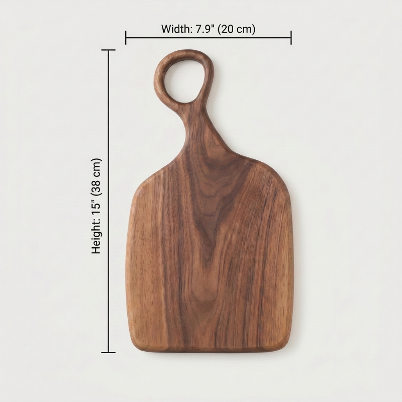 Walnut cutting board dimensions graphic on white background