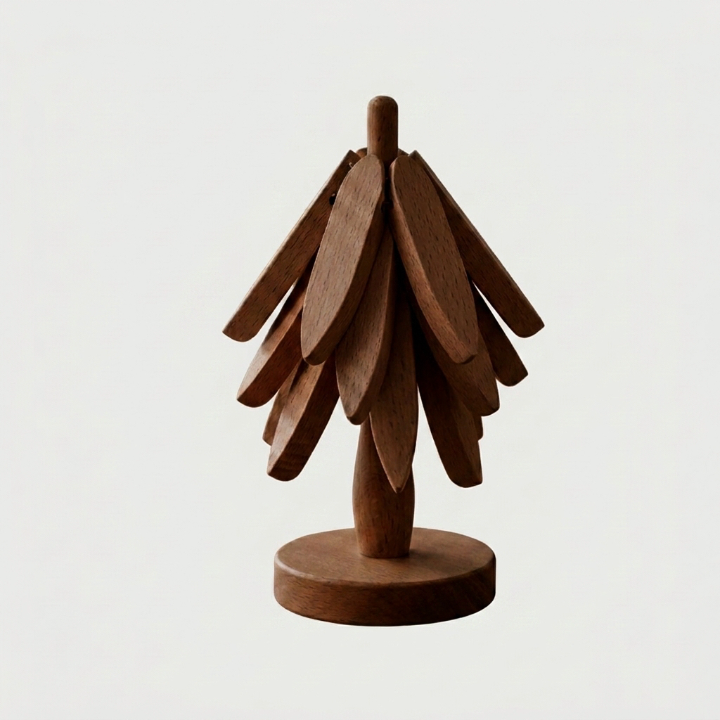 Dark wood stacking tree coasters on white background
