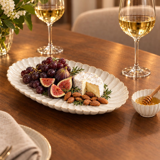 White Scalloped Edge Ceramic 11-Piece Dinnerware Set