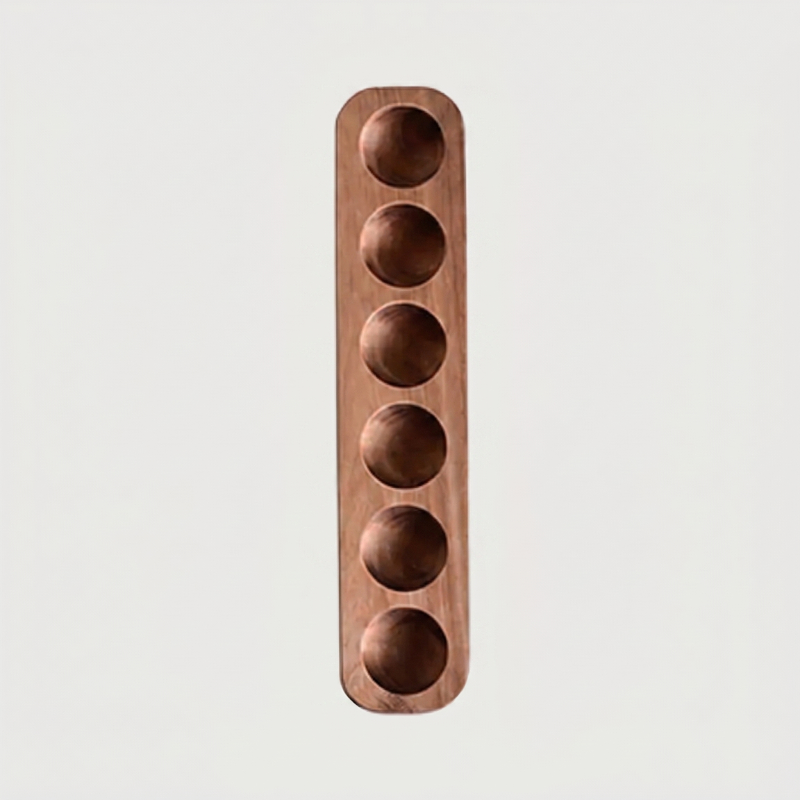 Long wood egg holder tray on white background