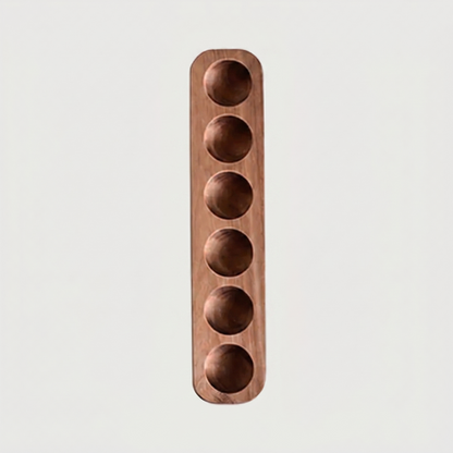 Long wood egg holder tray on white background