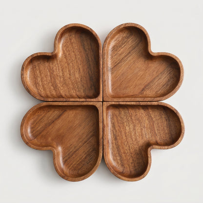 Wood clover-shaped divided dish on white background