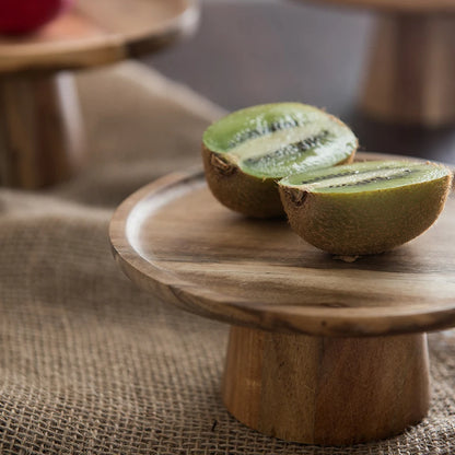 Close-up of the Wooden Cake Stand showcasing its smooth, eco-friendly natural wood surface and durable construction.