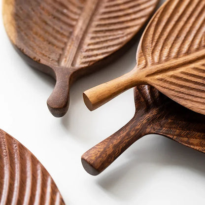 Walnut Leaf Tea Tray with natural leaf design – Elegant wooden tray with leaf motif, perfect for serving or displaying items.