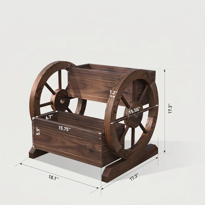 Wooden wagon garden planter box on white background