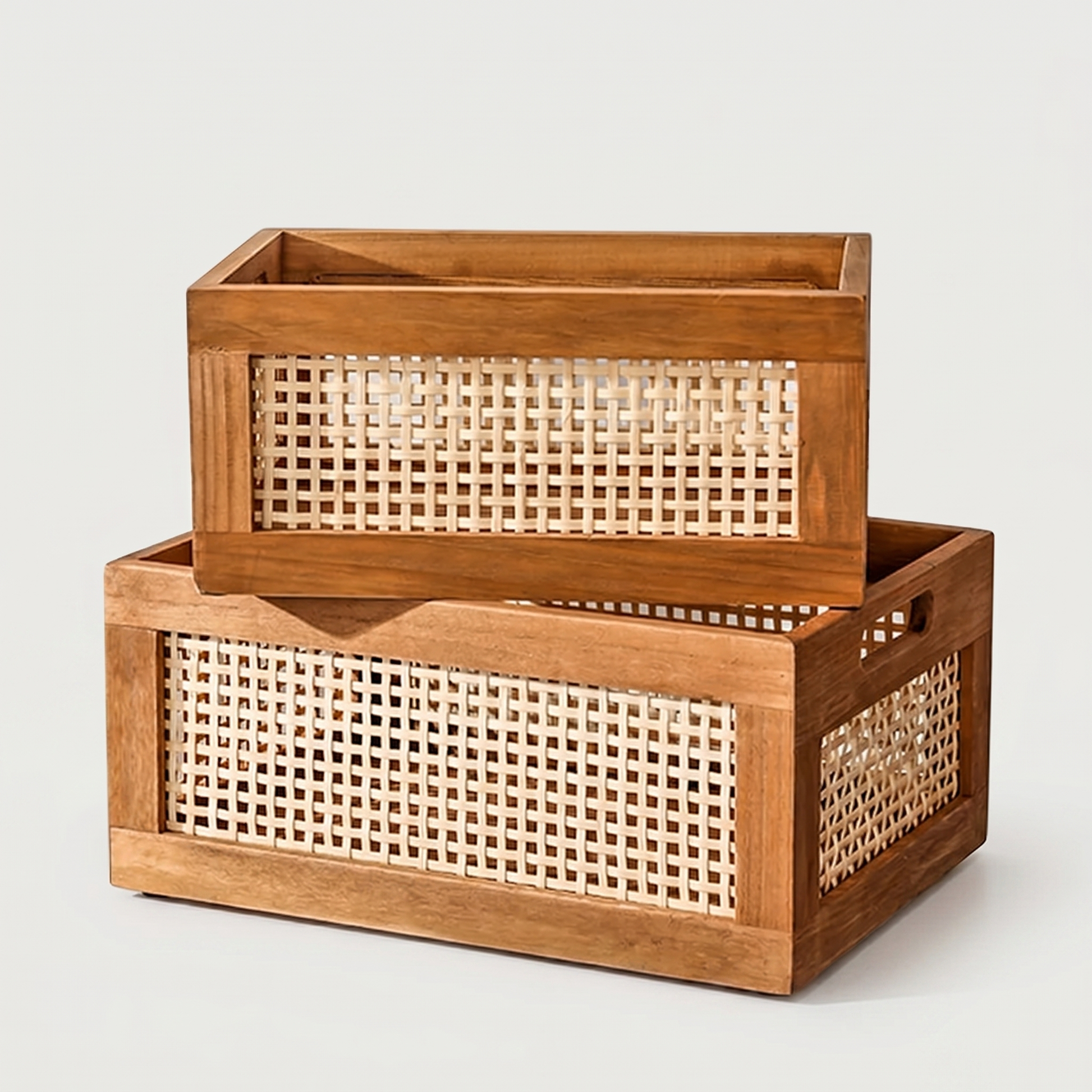 Woven Rattan Storage Basket shown in both medium and large sizes side by side